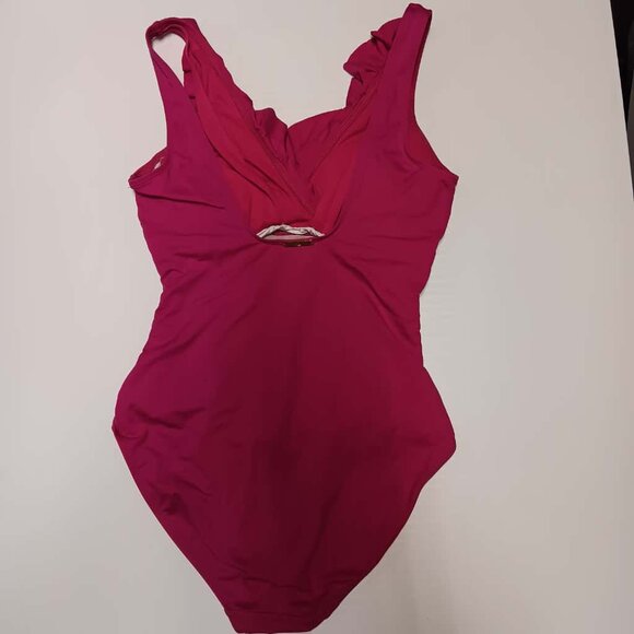 Lauren Ralph Lauren Beach Club Surplice Solid Ruffle One-Piece - Picture 2 of 7